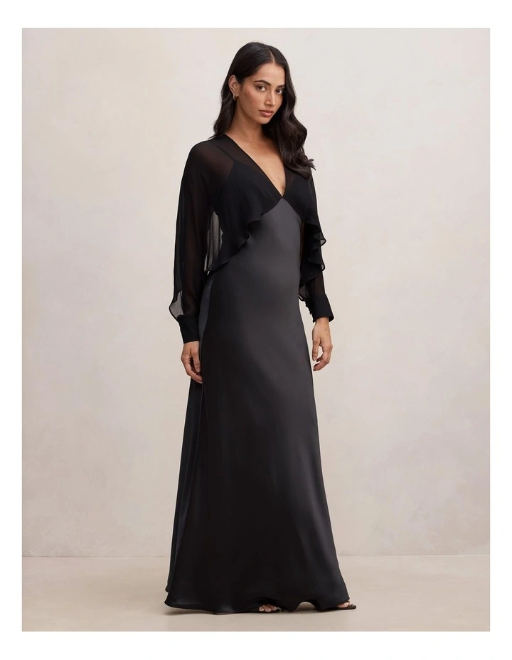 Electra Sleeves Cape Maxi Dress in Black image 3