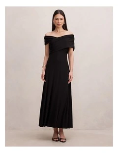 Nika Off Shoulder Midi Dress in Black