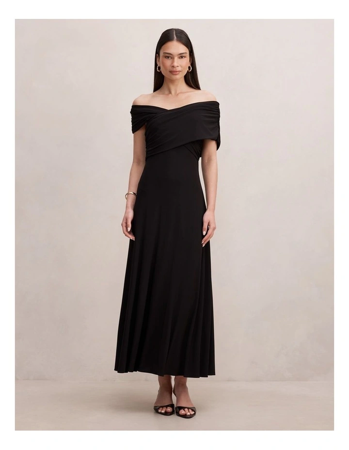 Nika Off Shoulder Midi Dress in Black image 1
