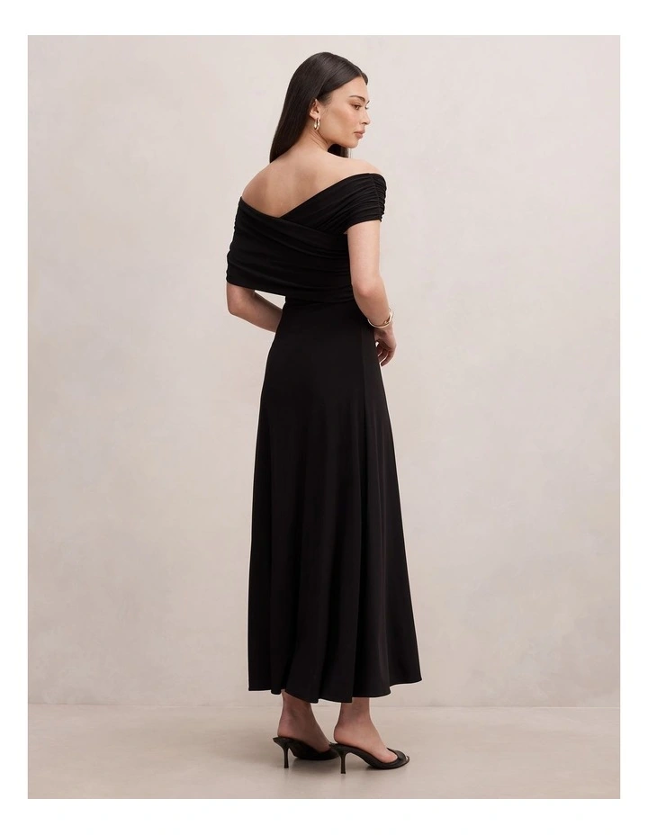 Nika Off Shoulder Midi Dress in Black image 2