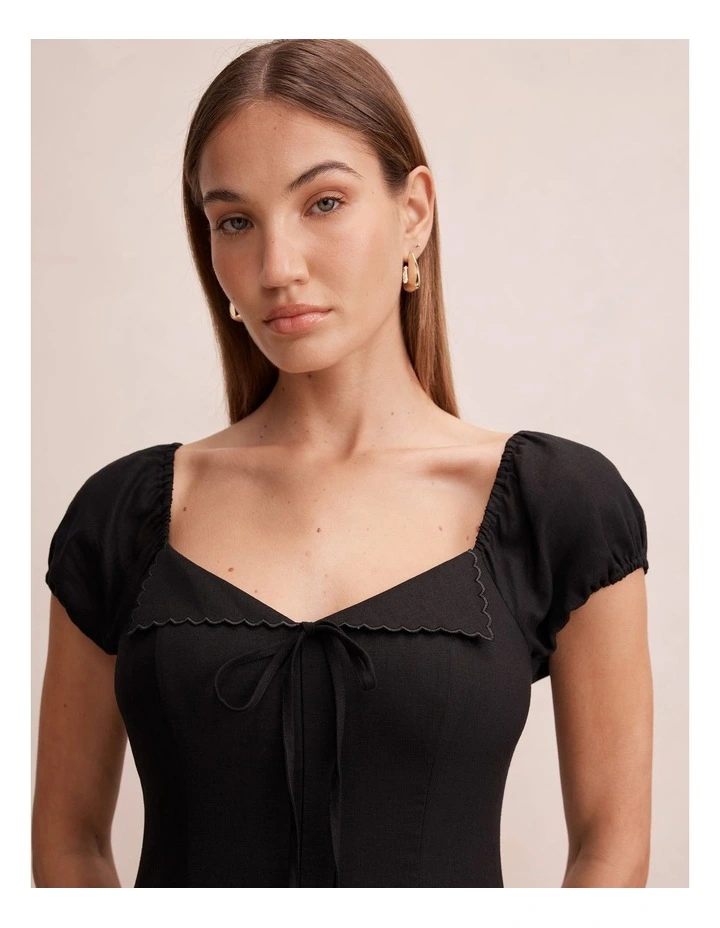 Portia Folded Collar Linen Midi Dress in Black image 4