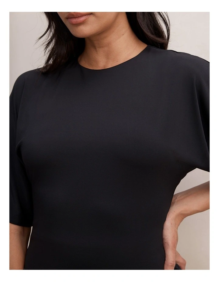 Colbie Gathered Jersey Midi Dress in Black image 4