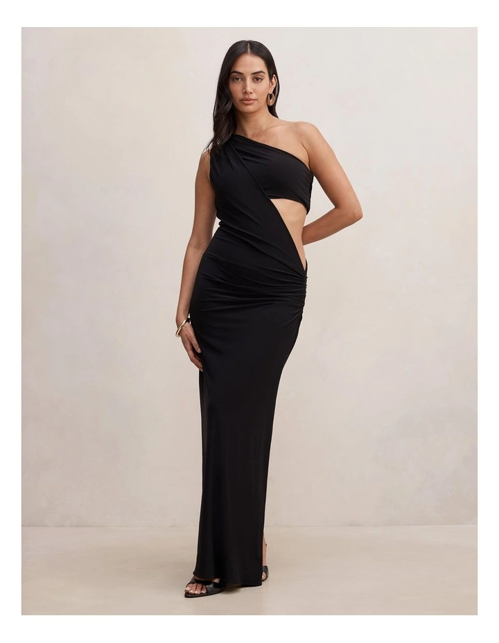 Kiana Draped Bandeau Maxi Dress in Black image 1