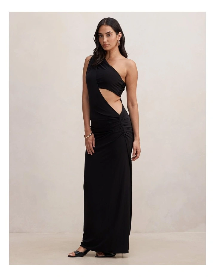 Kiana Draped Bandeau Maxi Dress in Black image 3