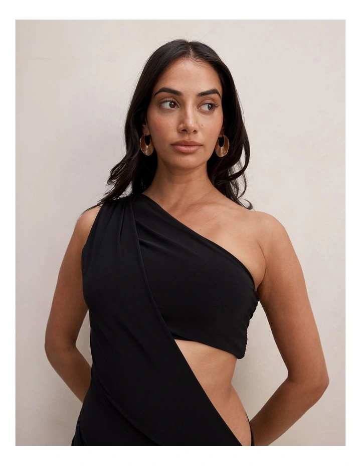Kiana Draped Bandeau Maxi Dress in Black image 4