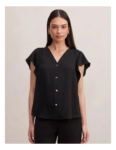 Cecilia Flutter Sleeves Blouse Black