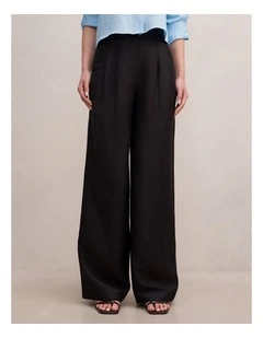 Eva Linen Wide Leg Pants in Black