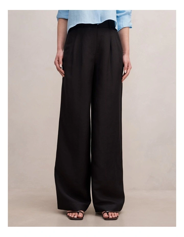 Eva Linen Wide Leg Pants in Black image 1