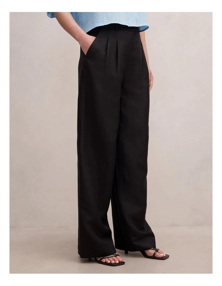 Eva Linen Wide Leg Pants in Black image 3