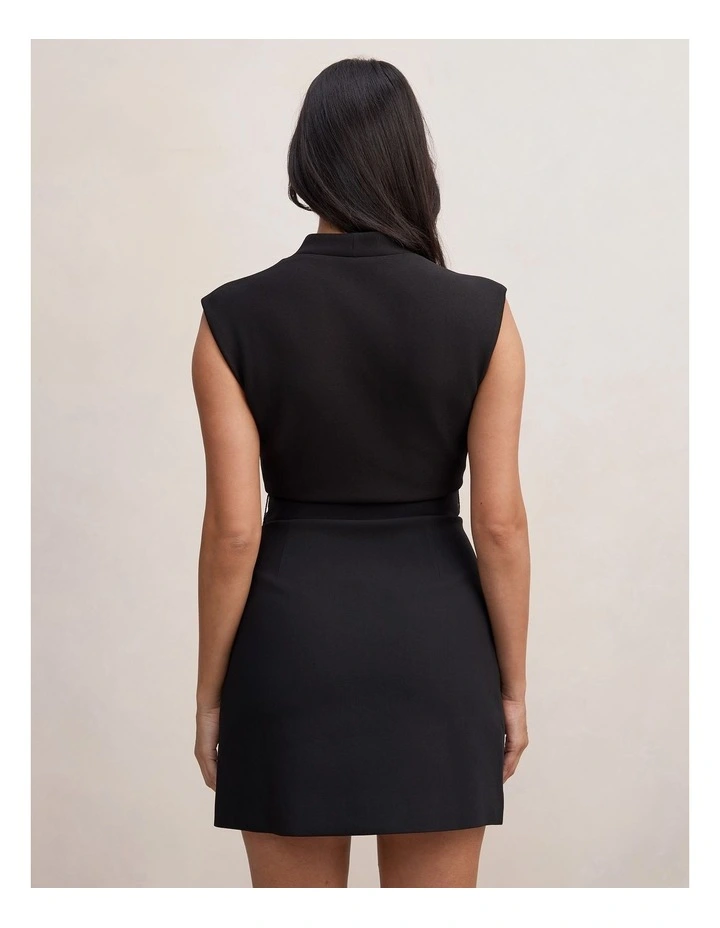 Rory Structured Tie Mini Dress in Black image 2