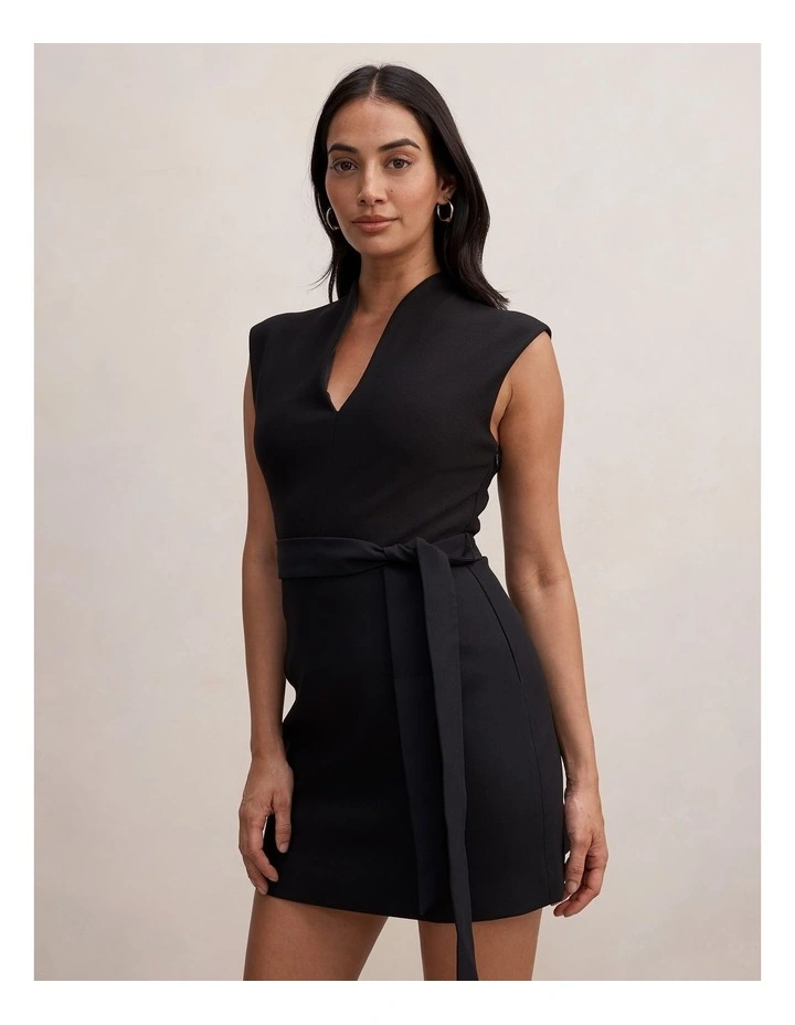 Rory Structured Tie Mini Dress in Black image 3