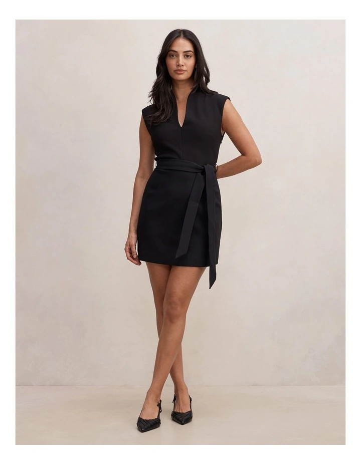Rory Structured Tie Mini Dress in Black image 5