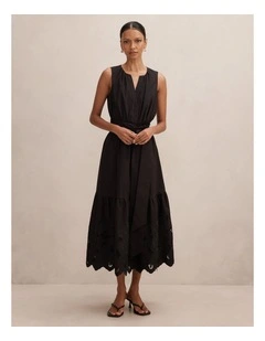 Dahlia Embroidered Midi Dress in Black
