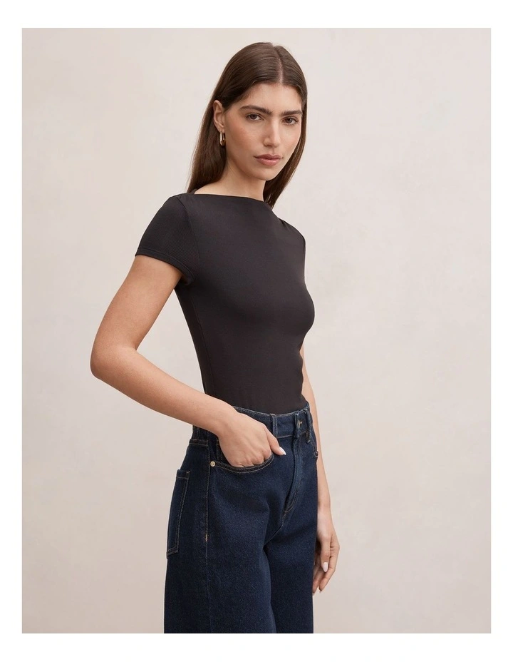 Andie Boat Neck Baby T-shirt in Black image 3