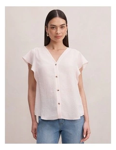 Cecilia Flutter Sleeves Blouse in Pink