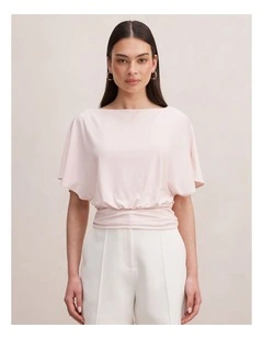 Piper Cinched Flutter Sleeves Top in Pink