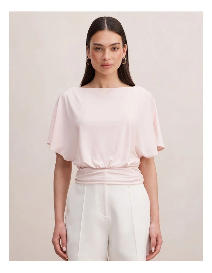 Piper Cinched Flutter Sleeves Top in Pink image 1
