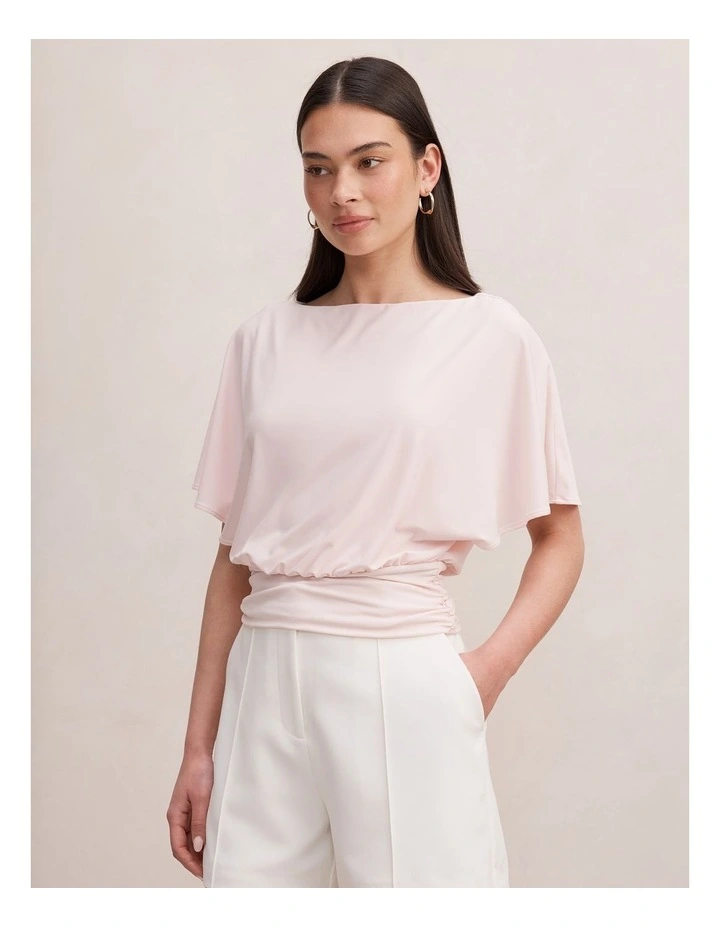 Piper Cinched Flutter Sleeves Top in Pink image 3