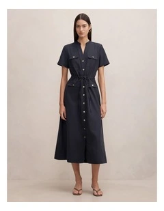 Tessa Button Down Midi Dress in Navy
