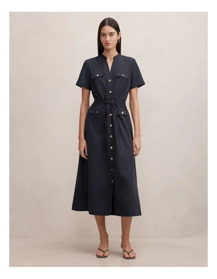 Tessa Button Down Midi Dress in Navy image 1