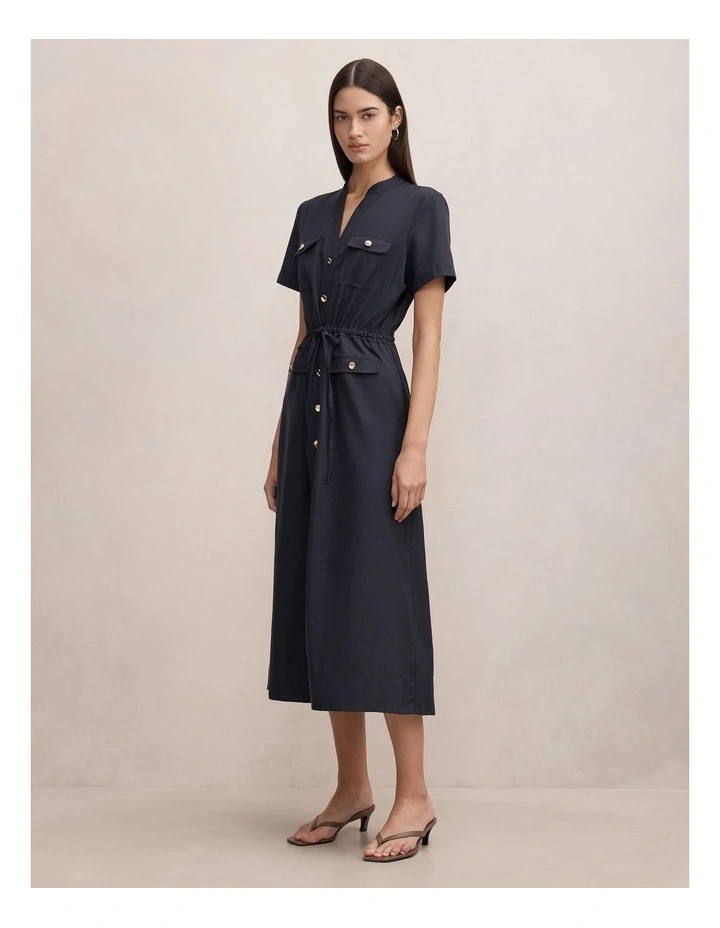 Tessa Button Down Midi Dress in Navy image 3