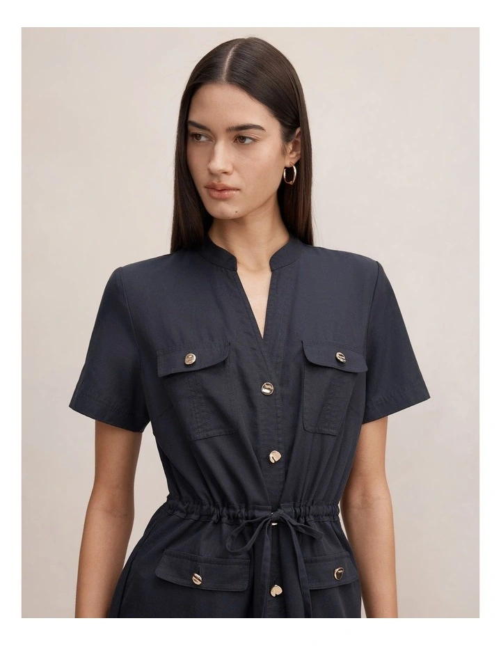 Tessa Button Down Midi Dress in Navy image 4