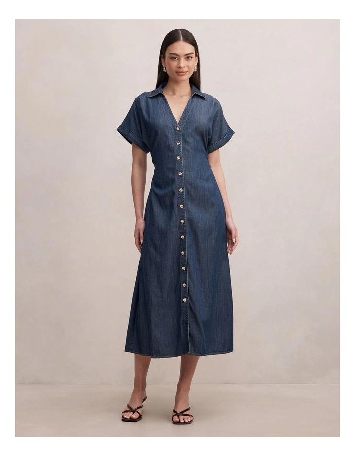 Penny Cinched Waist Midi Dress in Navy image 1