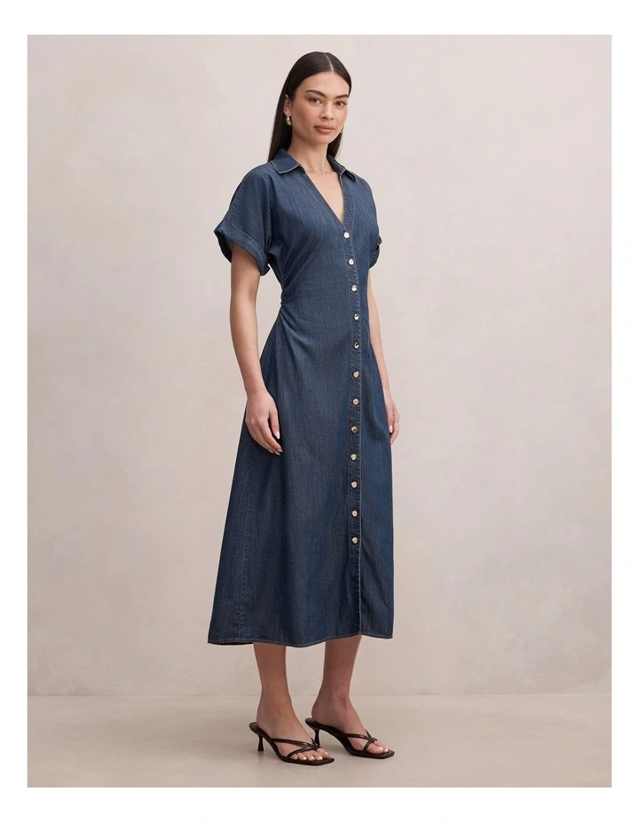 Penny Cinched Waist Midi Dress in Navy image 3