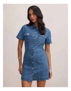 Sophia Mini Denim Shirt Dress in Blue
