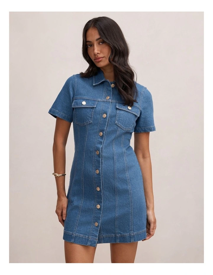 Sophia Mini Denim Shirt Dress in Blue image 1