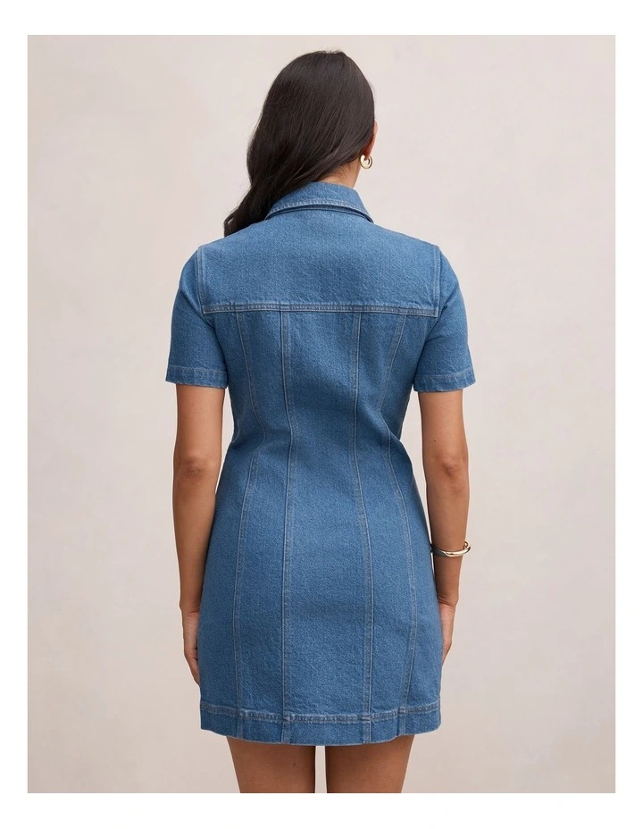 Sophia Mini Denim Shirt Dress in Blue image 2