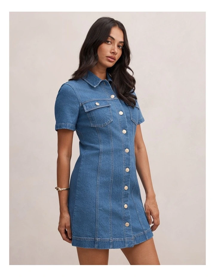 Sophia Mini Denim Shirt Dress in Blue image 3