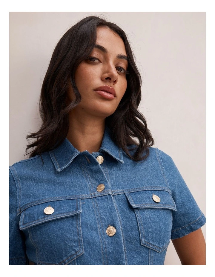 Sophia Mini Denim Shirt Dress in Blue image 4