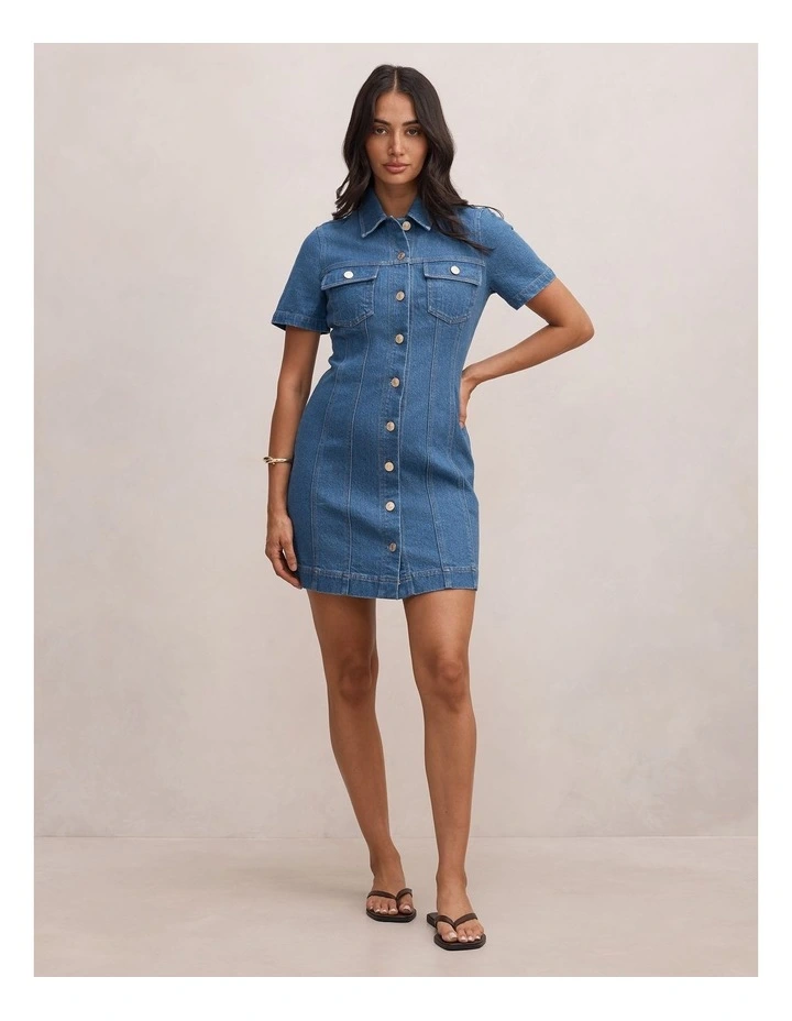 Sophia Mini Denim Shirt Dress in Blue image 5