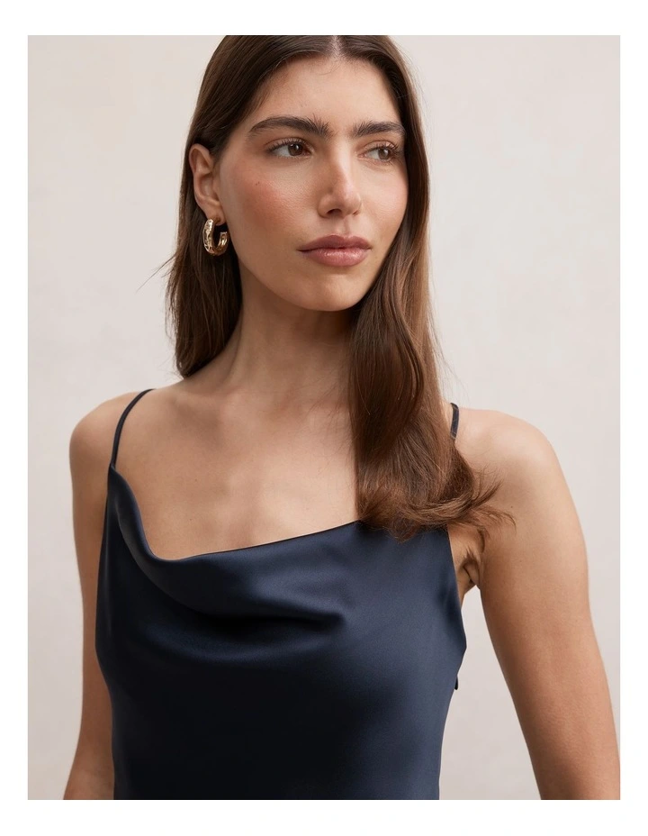 Tilesha Satin Cowl Neck Slip Maxi Dress in Navy image 4