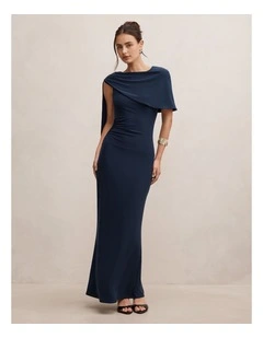 Kosa Cape Scarf Maxi Dress in Navy