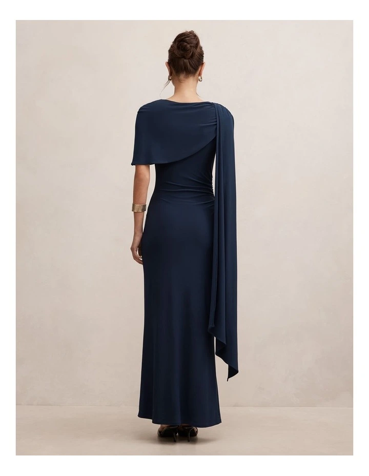 Kosa Cape Scarf Maxi Dress in Navy image 2