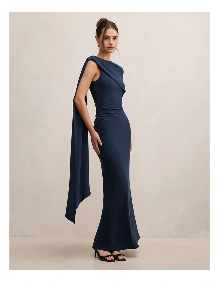 Kosa Cape Scarf Maxi Dress in Navy image 3
