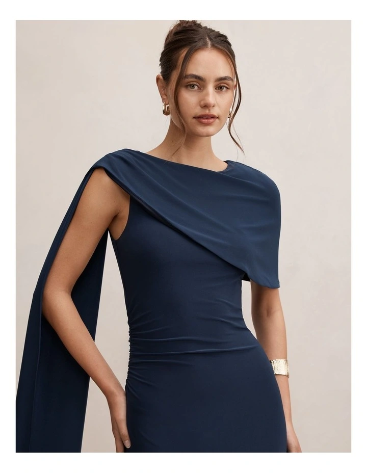 Kosa Cape Scarf Maxi Dress in Navy image 4