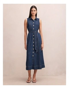Hailey Halter Neck Denim Dress in Navy