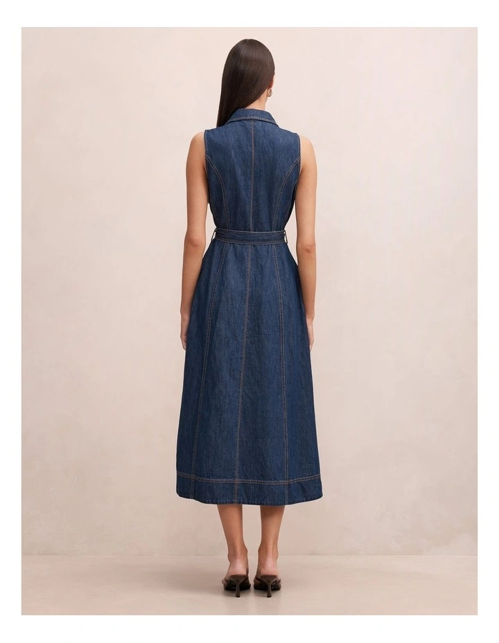 Hailey Halter Neck Denim Dress in Navy image 2