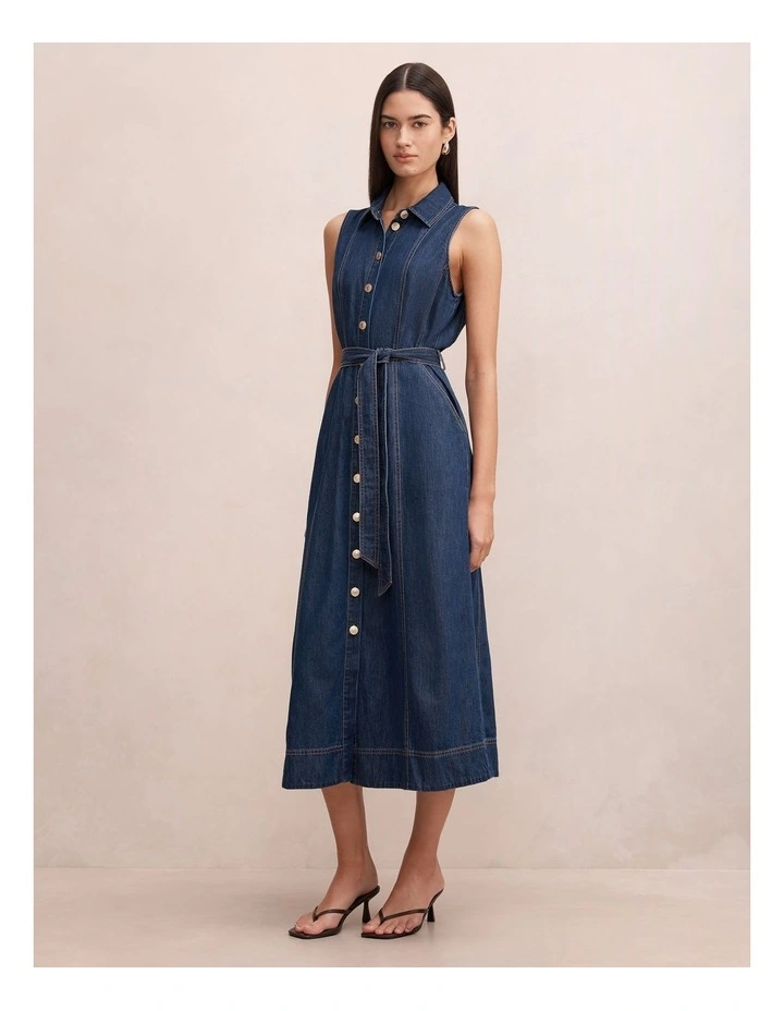 Hailey Halter Neck Denim Dress in Navy image 3