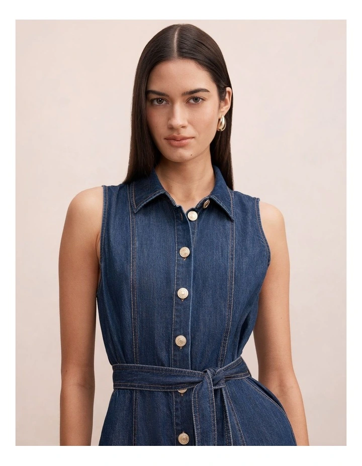 Hailey Halter Neck Denim Dress in Navy image 4