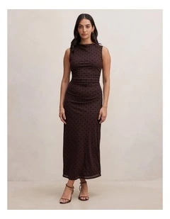Allegra Spot Mesh Midi Dress in Brown