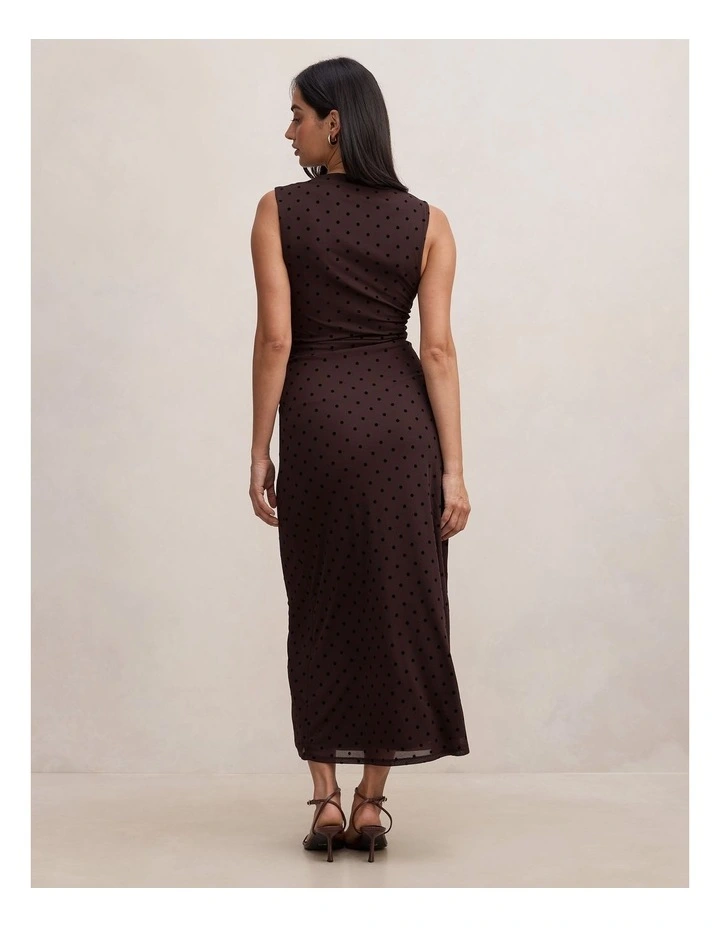 Allegra Spot Mesh Midi Dress in Brown image 2