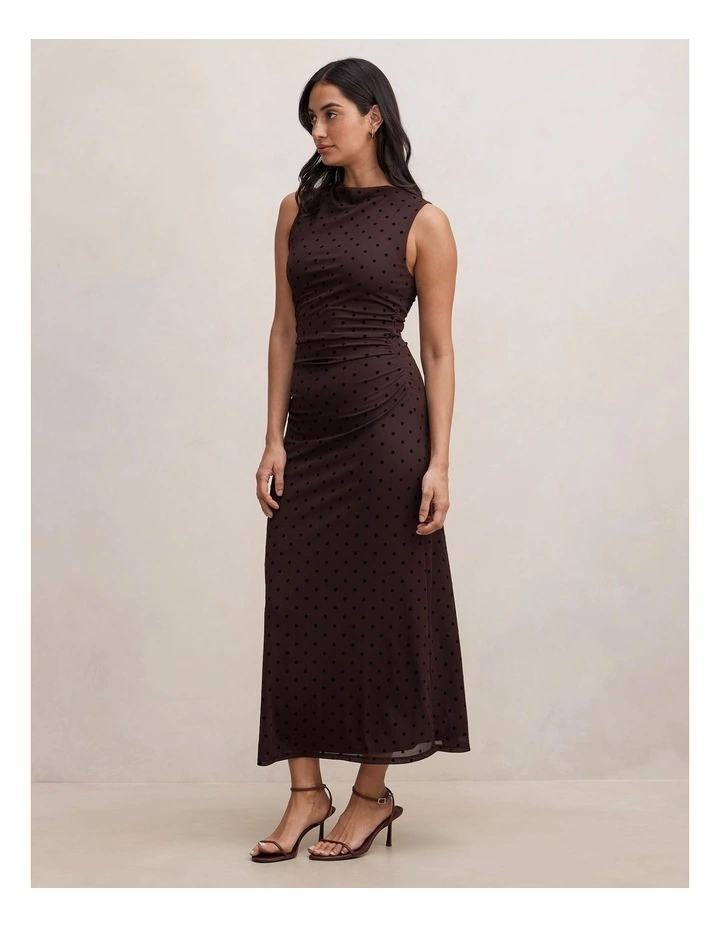Allegra Spot Mesh Midi Dress in Brown image 3