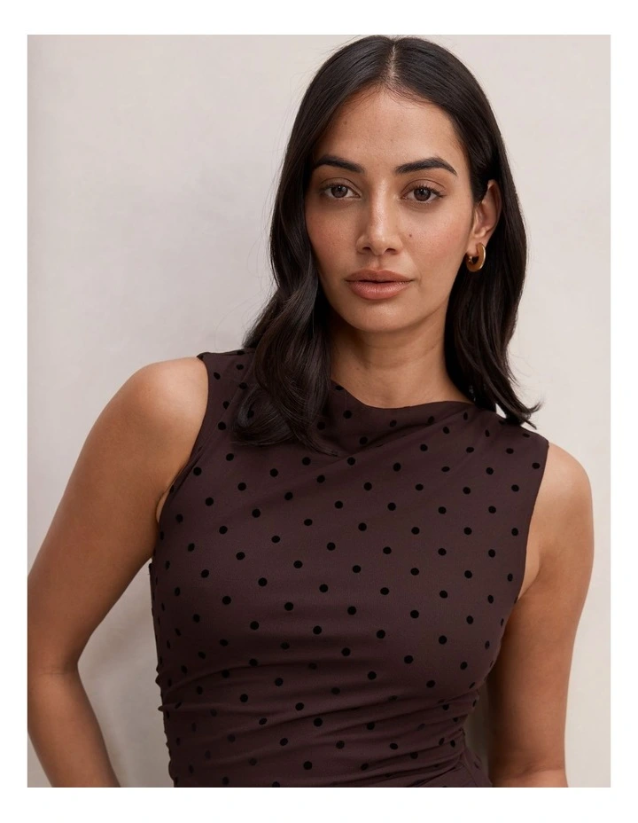Allegra Spot Mesh Midi Dress in Brown image 4