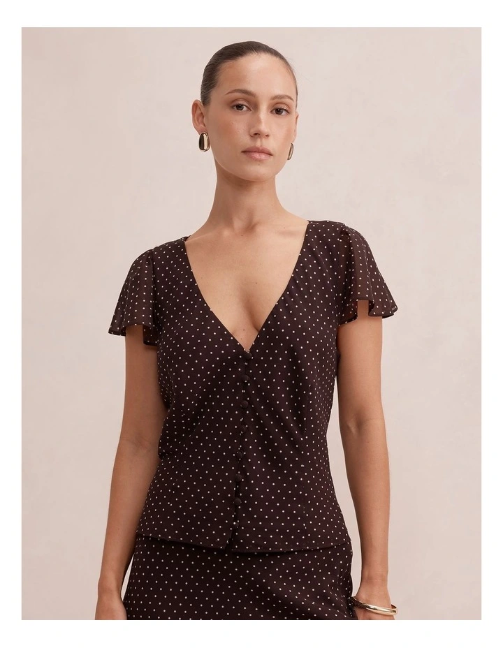 Daphne Flutter Sleeves Blouse in Brown image 1