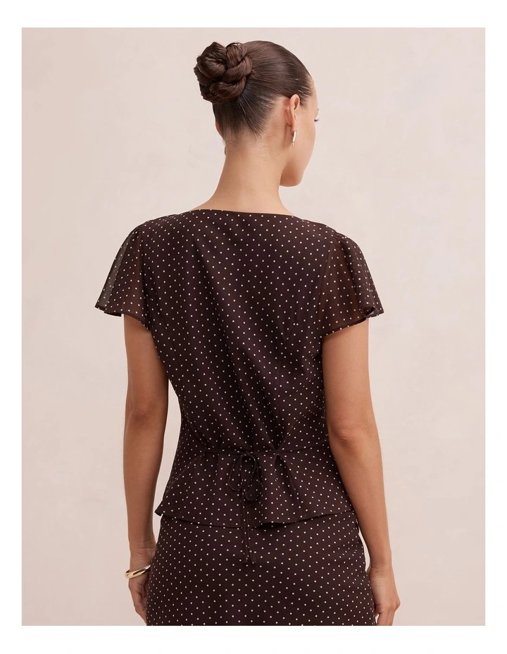 Daphne Flutter Sleeves Blouse in Brown image 2