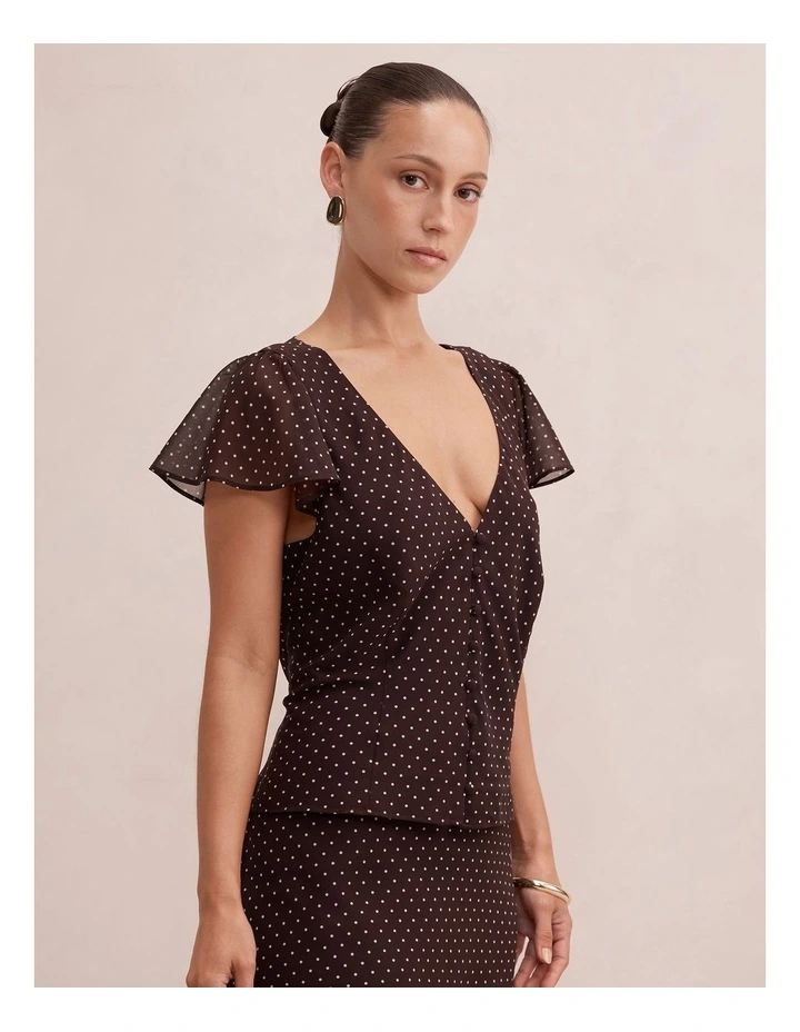 Daphne Flutter Sleeves Blouse in Brown image 3